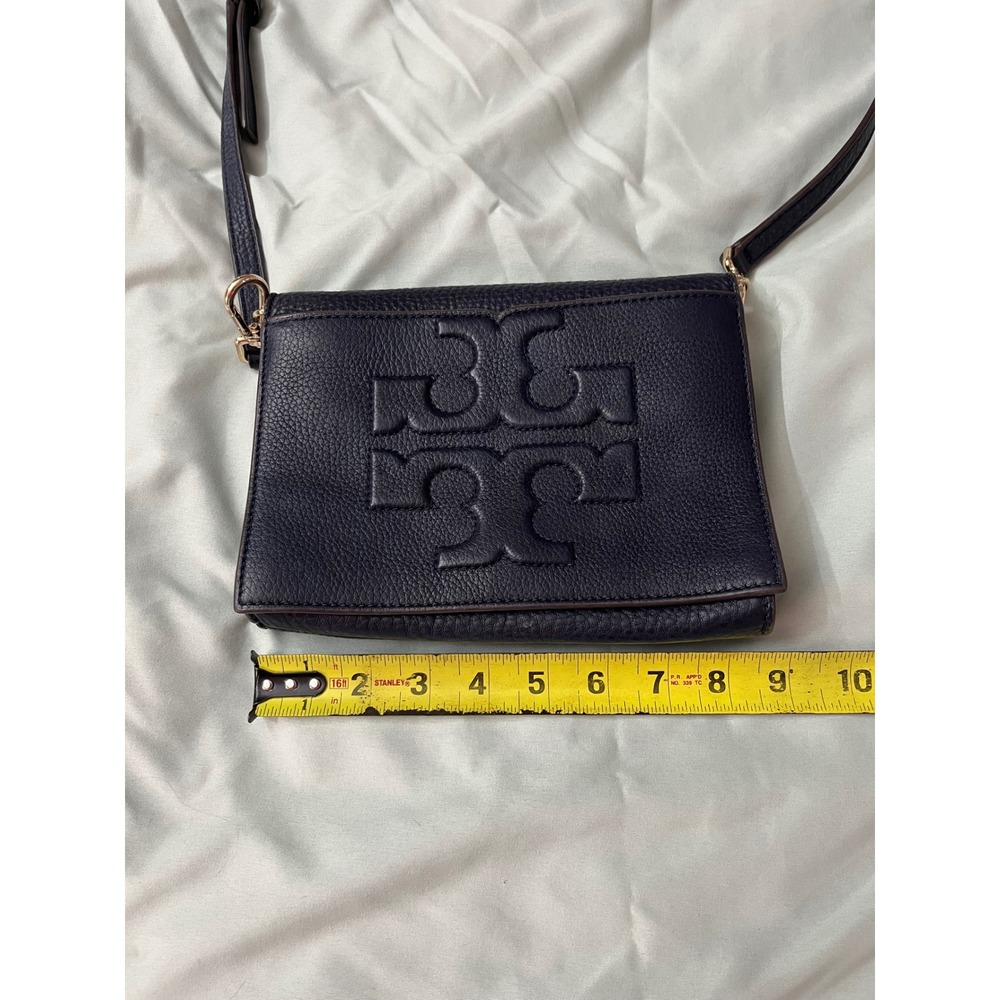 Tory Burch Britten Combo Crossbody Bag Navy Blue Pebbled Leather Luxury - Picture 6 of 8